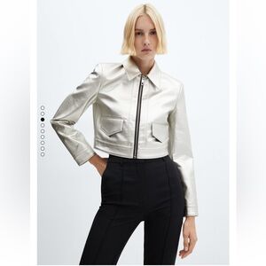 Mango MNG NWT Metallic cropped jacket silver leather size small